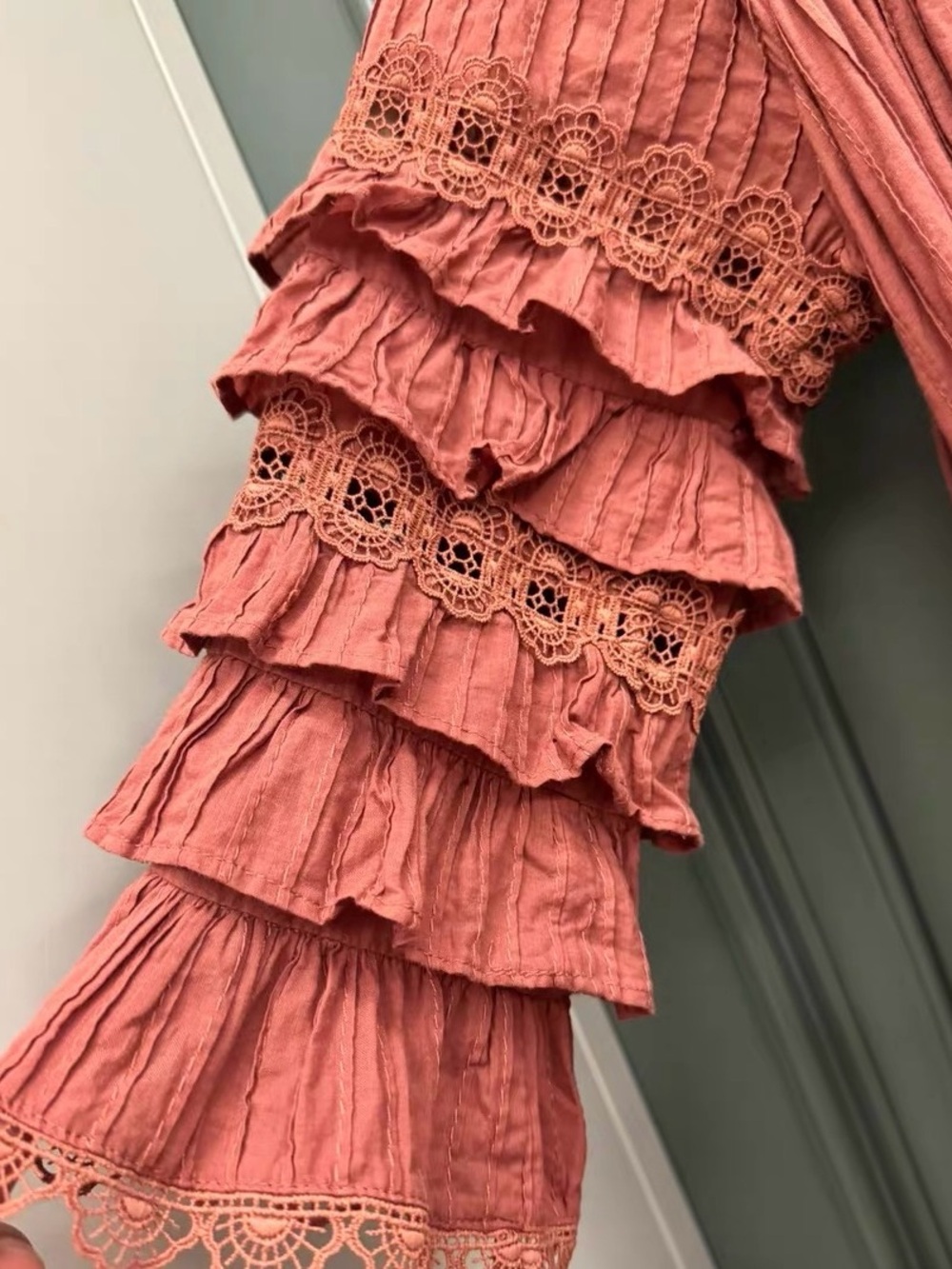 Zimmermann Rust Ruffle Lace Off-Shoulder Dress - Picture 6 of 6